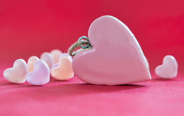 Valentine's day Pink Red Hearts Greeting love hearts. Festive of bokeh, sparkles, hearts for Valentine's day, Valentines day, Wedding anniversary love Background