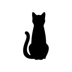 Black Cat Silhouette on White Background. Icon Vector Illustration. Concept for  Logo, Print, Sticker.