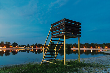 Lifeguard observation tower on the beach in the evening