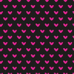Hand drawn vector black pink Hearts Seamless Pattern. Romantic Valentine's Day, Birthday Holiday Texture. Abstract Love Background for fashion print, wrapping paper, textile, invitation, package, card
