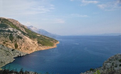 Fototapeta premium Sea panorama with a view and mountains