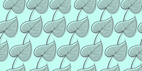 Vector seamless pattern. Line art of leaves. Autumn, spring, summer.