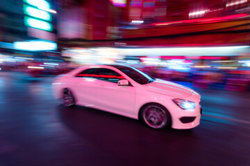 Fototapeta na wymiar fast blur background use slow shutter speed and panning on night