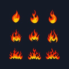 Cartoon fire flame collection vector. Red fire, fire element, campfire, heat wildfire, flame icon vector illustration set.