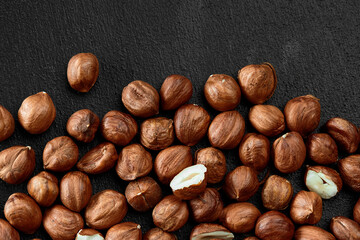 Close up of Hazelnut kernels - Food Frame Background, macro detailed close up.
