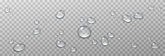 Vector water drops. PNG drops, condensation on the window, on the surface. Realistic drops on an isolated transparent background.