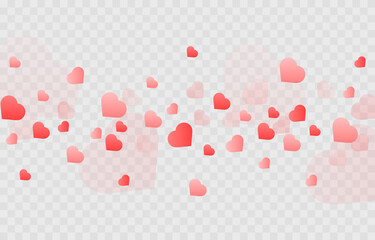 Vector confetti made from hearts. Hearts fall from the sky on an isolated transparent background. Heart, confetti png. Valentine's Day.
