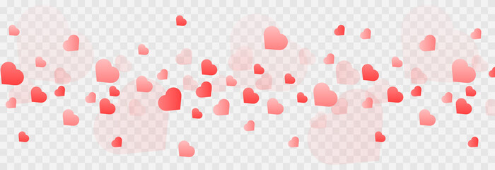 Vector confetti made from hearts. Hearts fall from the sky on an isolated transparent background. Heart, confetti png. Valentine's Day.