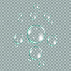 Flying transparent soap bubbles on checkered background.Reaistic colored balls.Vector texture.