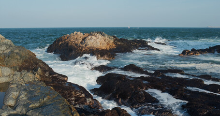 Fototapeta na wymiar Raging sea on the cliffs