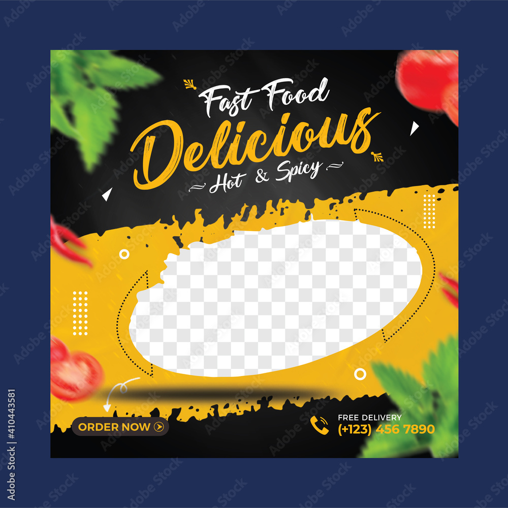 Wall mural social media instagram post template for food promotion simple banner frame