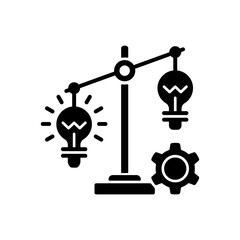 Idea prioritization black glyph icon. Creative thinking idea. Choosing the right goals. Priority optimization. Critical thinking skills. Silhouette symbol on white space. Vector isolated illustration