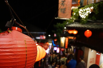 Night view of Jiufen Old Street with red lantern in Taipei - 九份 夜景 台湾