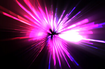 Futuristic lens flare. Light explosion star with glowing particles and lines. Beautiful abstract rays background.