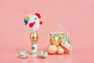 chick is incubating a golden egg. concept economy wealth bank