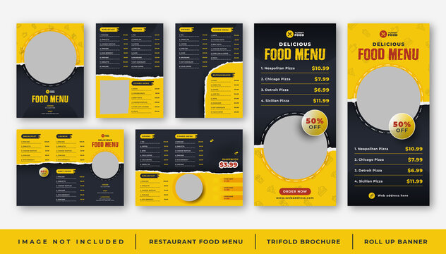 Restaurant cafe food menu, Trifold brochure, Roll Up banner