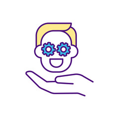 Obraz premium Creative consumer RGB color icon. Customer-centered design. Adapting, modifying, transforming proprietary offering. Strategic solutions development. Co-creating ideas. Isolated vector illustration