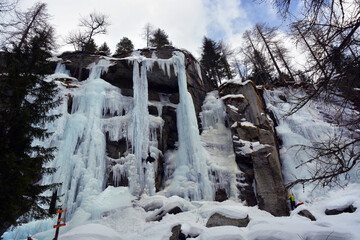 An icefall in Alps of Piedmont, Italy.