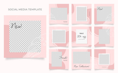 social media post banner for fashion sale promotion. instagram and facebook square frame puzzle trendy sale poster. pink color valentine background vector illustration.