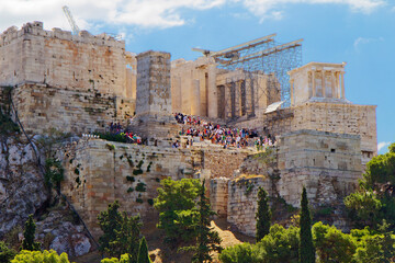 Athens, Greece, Acropolis.
Panoramic view of the Athenian Acropolis with the monumental Propylaea...