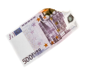 Five hundred Euros are burning on a white