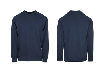 Add your own design. Men's Navy Blue Sweatshirt with Raglan Sleeve, cutout and Isolated on a White Background for Branding and Personalisation. Photographed on a Medium Male Ghost Mannequin.