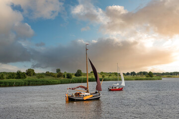 Flatboat sailor in the Leyhoerner-Sieltief by Greetsiel