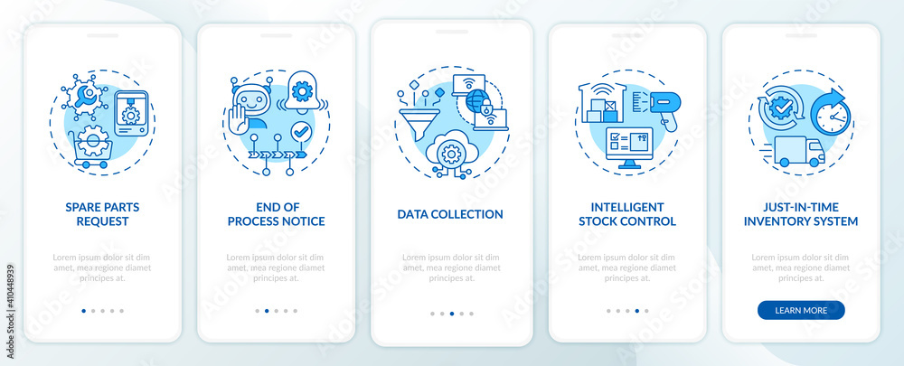 Wall mural machine-to-machine communication onboarding mobile app page screen with concepts. parts request, dat