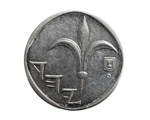One new Israeli shekel coin isolated on white background - obrazy, fototapety, plakaty