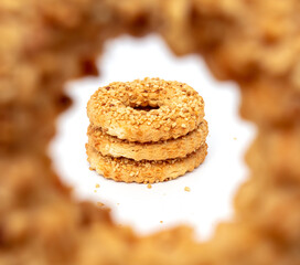 Shortbread cookies with nuts on a white