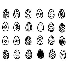 Easter eggs doodle set. Hand-drawn vector illustration. Decorated Easter egg icons.