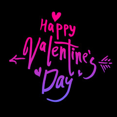Handwritten vector logo Happy Valentine's Day. Bright calligraphic inscription on black background.