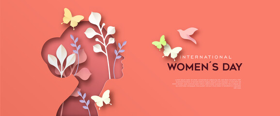 International Women Day paper cut woman card - obrazy, fototapety, plakaty