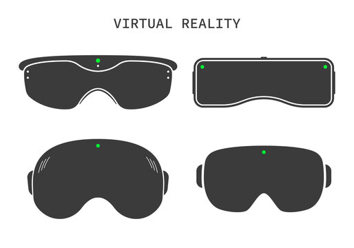 Set of vr glasses flat icon. Vr goggles device for computer game. Headset of virtual reality. Vector