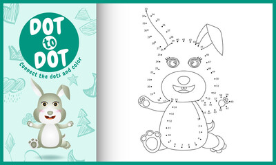 Obraz na płótnie Canvas Connect the dots kids game and coloring page with a cute rabbit character illustration