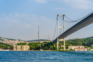 Beylerbeyi Palace under 15 July Martyrs Bridge in Istanbul