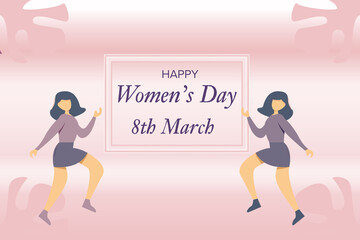 Fototapeta premium 8 March, lovely happy international women's day international celebration background, greeting card. Postcard on March 8. two girls celebrate international women's day