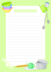 Recipe Card with Kitchen Items and Lines Vector Template