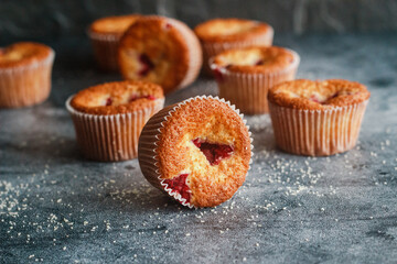 Delicious muffins with raspberries. Muffins on the table