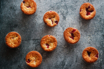 Delicious muffins with raspberries. Muffins on the table
