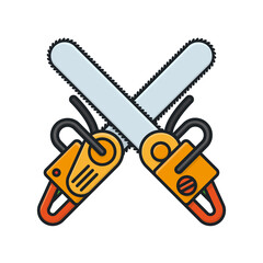 Two crossed chainsaws isolated vector illustration  for Lumberjack Day on September 26. Lumbering tools isolated symbol.
