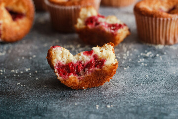 Delicious muffins with raspberries. Muffins on the table
