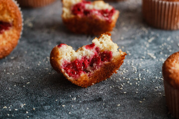 Delicious muffins with raspberries. Muffins on the table