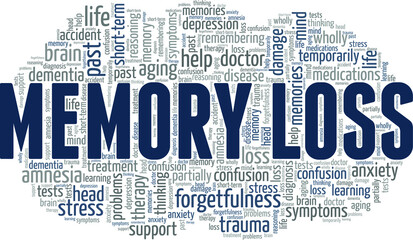 Memory loss vector illustration word cloud isolated on a white background. - obrazy, fototapety, plakaty