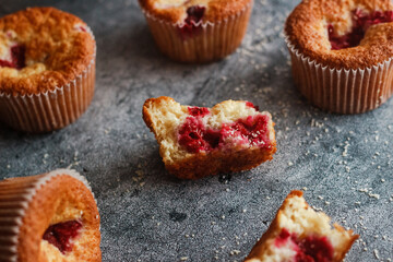 Delicious muffins with raspberries. Muffins on the table