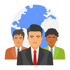 Diversity in Human Resources Concept, HRM Symbol on White Background, Cross  Cultural Management Vector color Icon Design, Persons and Globe Design, Business Character Stock illustration