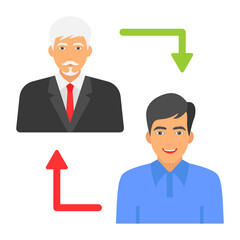 Developing Employee Replacement Sign, Skill Transfer Concept, hrm symbol on white background, Sharing experince with employee each other vector color icon design, Generation Gap Stock illustration