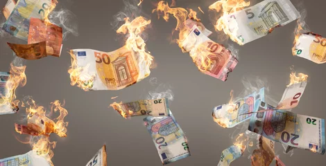 Fotobehang Burning Euro banknotes falling down © photoschmidt