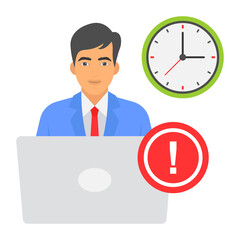 Unproductive employee concept, hrm symbol on white background, non productive team behaviour vector color icon design, Lazy Person Stock illustration, Dishonest Worker with Exclamation Sign