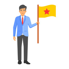 Team Lead Winner Concept, hrm symbol on white background, Person with Finish Line Flag Vector color Icon Design, Leader Avatar Stock illustration, Executive Standing with Winning Flag